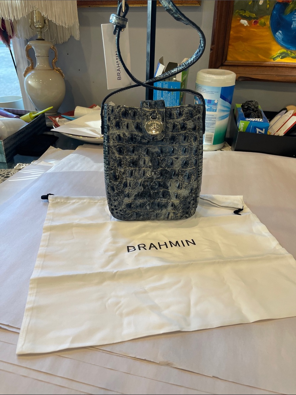 Brahmin Marley Crossbody Croc Embossed Glacier EUC NWT with Dust Bag - Picture 3 of 10